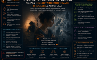 Ilustrație simbolică despre consecințele abuzului din copilărie asupra adultului, reprezentând impactul experiențelor traumatice asupra reglării emoționale, stimei de sine, relațiilor și funcționării sociale.