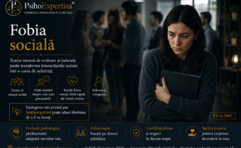 Ilustrație simbolică reprezentând fobia socială, caracterizată prin teama intensă de evaluare negativă, anxietate în situațiile sociale și tendința de evitare a interacțiunilor cu ceilalți.