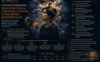 Ilustrație simbolică despre excentricitate, credințe neobișnuite și experiențe perceptive atipice, reprezentând modul complex în care oamenii interpretează realitatea și dau sens propriilor experiențe.