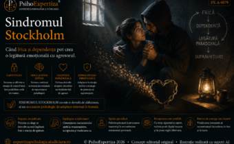Ilustrație simbolică despre Sindromul Stockholm, reprezentând relația paradoxală care se poate forma între victimă și agresor în condiții de captivitate, frică, dependență și control.