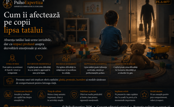 Ilustrație simbolică despre absența tatălui din viața copilului, reprezentată prin jucării, spațiul familial și figura paternă care se îndepărtează, sugerând impactul posibil asupra siguranței emoționale și dezvoltării copilului.