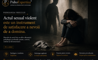 Ilustrație simbolică reprezentând dinamica psihologică a violului, evidențiind relația dintre putere, control și dominare, precum și impactul traumatic asupra victimei.