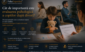Ilustrație simbolică despre evaluarea psihologică a copilului după divorțul părinților, evidențiind nevoile emoționale ale copilului și importanța protejării interesului său superior.