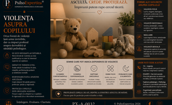 Imagine conceptuală despre violența asupra copilului, ilustrând simbolic vulnerabilitatea copilăriei prin jucării și obiecte specifice universului copilului, fără reprezentarea directă a unui minor, și subliniind importanța protecției, siguranței și intervenției timpurii.