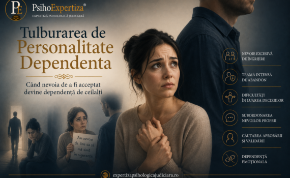 Ilustrație conceptuală reprezentând tulburarea de personalitate dependentă, cu o persoană care exprimă teamă de abandon și nevoie de sprijin, alături de elemente simbolice care ilustrează dependența emoțională, dificultățile în luarea deciziilor și căutarea constantă a aprobării celorlalți.