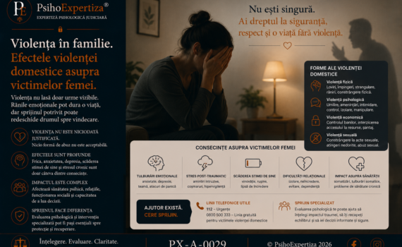 Imagine conceptuală despre violența domestică împotriva femeilor, ilustrând impactul psihologic al abuzului, consecințele emoționale și importanța accesului la protecție, sprijin și intervenție psihologică specializată.