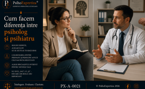 Imagine conceptuală care ilustrează diferențele dintre psiholog și psihiatru, evidențiind rolurile complementare ale celor două profesii în evaluarea, diagnosticul și intervenția în domeniul sănătății mintale.