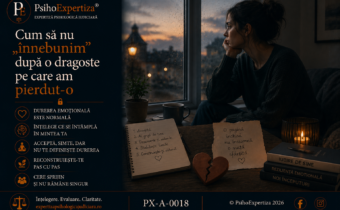 Imagine conceptuală despre procesul psihologic al despărțirii și al adaptării după pierderea unei relații importante, ilustrând suferința emoțională, reflecția și reconstruirea echilibrului interior.