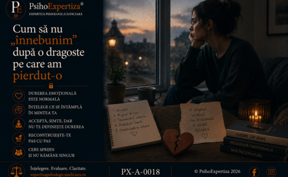 Imagine conceptuală despre procesul psihologic al despărțirii și al adaptării după pierderea unei relații importante, ilustrând suferința emoțională, reflecția și reconstruirea echilibrului interior.