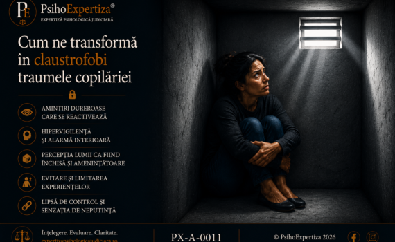Ilustrație conceptuală despre claustrofobia asociată traumelor copilăriei și impactul experiențelor traumatice asupra percepției spațiului și siguranței.