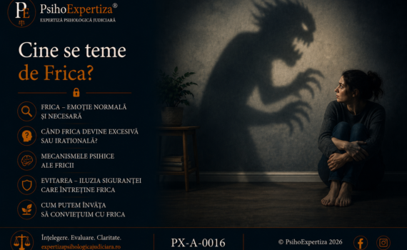 Imagine conceptuală despre mecanismele psihologice ale fricii, ilustrând modul în care percepțiile și interpretările pot amplifica senzația de amenințare și comportamentele de evitare.