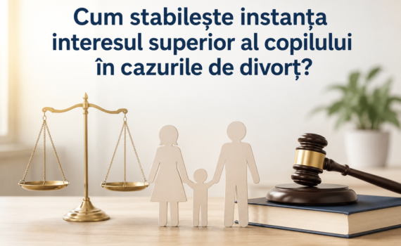 Ilustrație vectorială reprezentând o familie, simbolurile justiției și evaluarea interesului superior al copilului în cauzele de divorț.